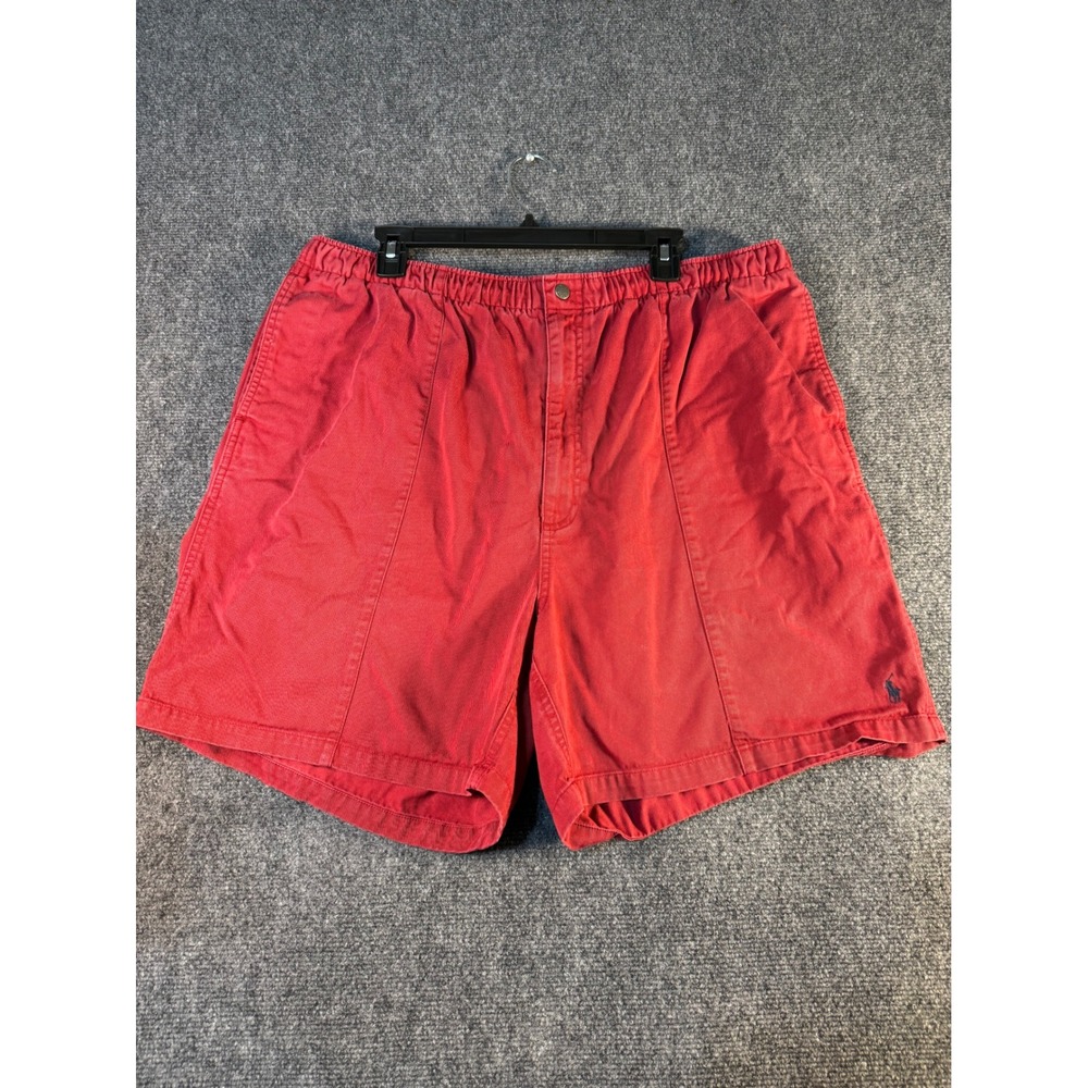 Polo Ralph Lauren Mens XXL Red Elastic Waist Cotton Chino Shorts Drawstring